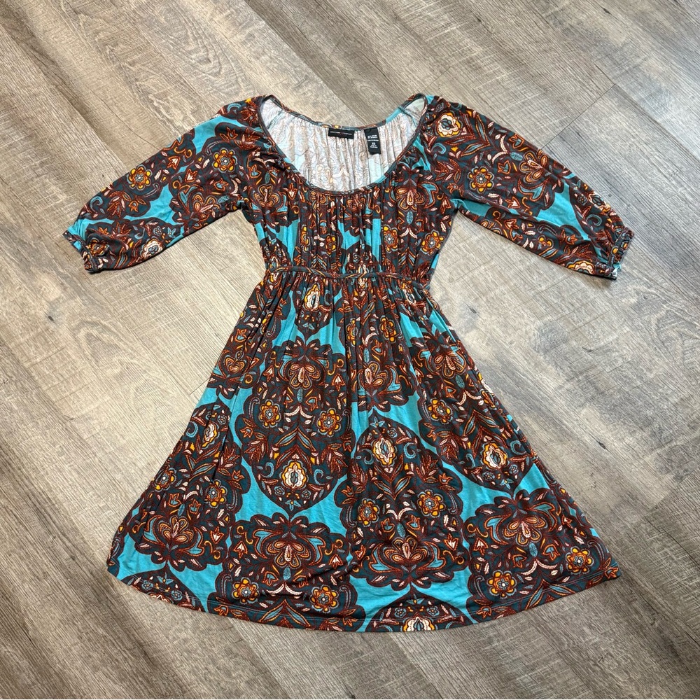 New York & Company Teal and Brown Midi Dress